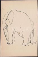 Szőnyi Jenő (1902-?): 3 db vázlatrajz (elefánt), tus, papír, jelzett, 16×10 cm