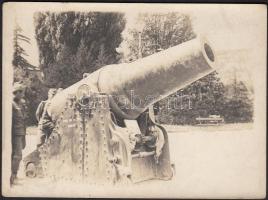 1916 Olasz 28 cm-es zsákmányolt ágyú, hátoldalon korabeli jegyzet  / 1916 italian canon 9x12 cm
