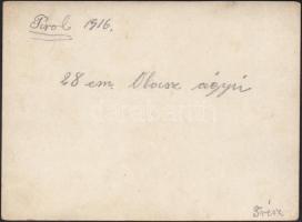 1916 Olasz 28 cm-es zsákmányolt  ágyú, hátoldalon korabeli jegyzet  
/ 1916 italian canon 9x12 cm