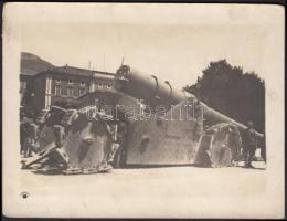 1916 Olasz 35 cm-es ágyú, hátoldalon korabeli jegyzet / 1916 italian canon 9x12 cm
