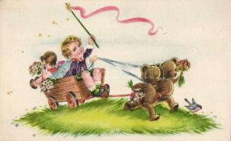 Teddy bear carriage, children, Plüssmackó fogat, gyerekek