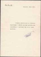 1963 Josip Broz Tito jugoszláv elnök  köszönőlevele aláírásával