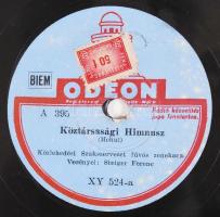 Odeon bakelitlemez, orosz himnusz, köztársasági himnusz, 50 filléres forgalmi adó bélyeggel, d:25 cm