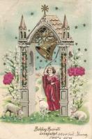 Easter Emb. litho, silk card (small tear)