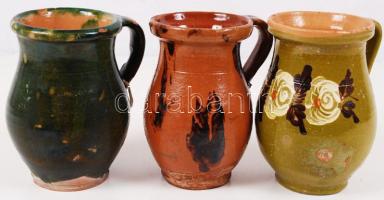 1930 körüli 3 db régi, népi kerámia csupor