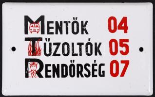 Régi zománc tábla mentők, tűzoltók, rendőrség, 9×15 cm