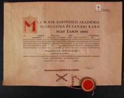 1942 Kertész oklevél repedt függőpecséttel