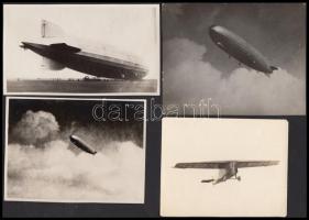 cca 1930 4 db fotó Zeppelinekről és repülőkről / 4 photos of Zeppelins and airplanes 10x8 cm