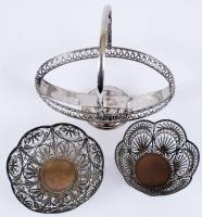 2 db filigrán fém kosárka + fém füles kosár üveg nélkül, d:11 és 13 cm, h:22 cm és m:20 cm