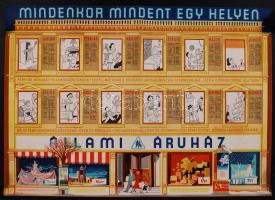 cca 1960 Állami Áruház naptáras reklámplakát, ofszet, 48,5x68,5cm