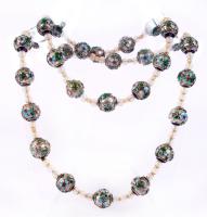 Rekeszzománc berakásos nyaklánc, virág díszítéssel, h:76 cm