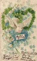 Bird floral greeting card Emb. litho