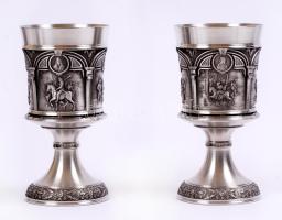 Sks Zinn német ón kupa, jelzett, újszerű állapotban, párban, életképekkel, m:13 cm (2×)