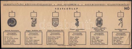 1945 Nemzetgyűlési képviselőválasztás szavazólap