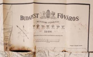 1886 Budapest székesfőváros beltelkeinek utcahálózati térképe rossz állapotban 82x110 cm
