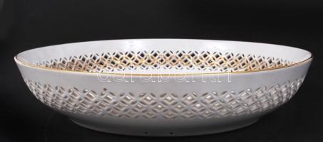 Herendi csipkebogyó mintás áttört fali dísztál, kézzel festett, jelzett, hibátlan, d:34 cm