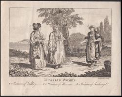 1779 Grignion, Charles (1717-1810): Orosz nők 3 városból rézmetszet /  1779 Russian women from Valday, Moscow, Archangel copper engraving 17.5 x 13.5 cm