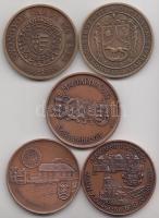 5db különféle Br emlékérem (42,5mm) T:1,2