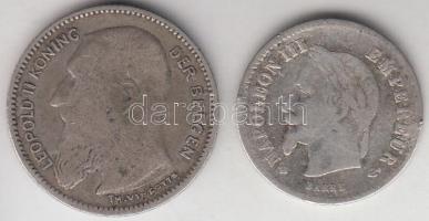 Belgium 1907. 50c Ag "II. Lipót" + Franciaország 1867. 20c Ag "III. Napóleon" T:...