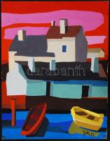 Joláthy Attila (1927-1998): Kikötő. Tempera,papír, jelzett, 31x24 cm