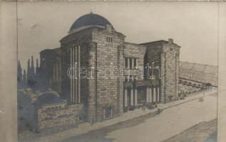 Trieste - 2 postcards, construction drawings of the synagogue