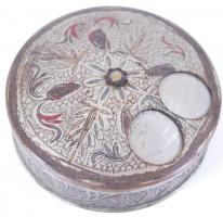 cca 1930 Réz rózsavíz tartó, színezett cizellált díszítés, d: 6 cm /
rose water holding