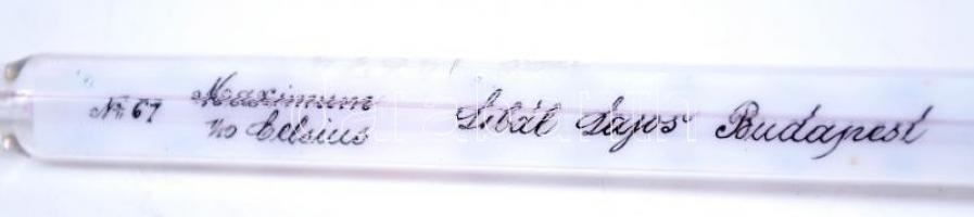 cca 1930 Higanyos hőmérő cizellált réz tokban, (Libál János munkája, Budapest), 13 cm