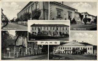 Paks vasútállomás, Deák Ferenc utca, polgári leányiskola, zárda, Erzsébet Szálloda