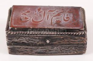 Ezüst (Ag) ékszertartó, tetején zománcozott arab felirattal, jelzett / Silver jewelery box 28,6 g, 2x4 cm