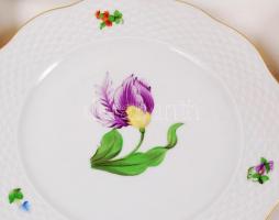 Herendi süteményes készlet, kézzel festett, jelzett (II.oszt.),hibátlan, 37×15 cm, d:18 cm