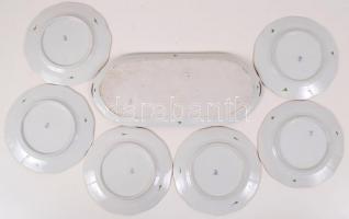 Herendi süteményes készlet, kézzel festett, jelzett (II.oszt.),hibátlan, 37×15 cm, d:18 cm