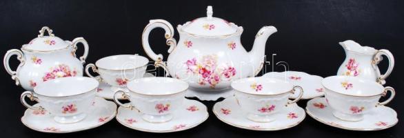 Zsolnay hiányos teás készlet, jelzett (háború előtti), hibátlan, matricás