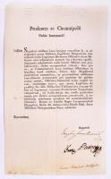 1809 Helytartótanácsi levél Körmöc szabad királyi városhoz, lovas hadtestek felállításáról, elszállásolásról, Gróf Brunszvik József országbíró, Darvas Ferenc, Batthyány Imre saját kezű aláírásával