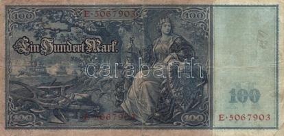 Német Birodalom/Császárság 1910. 100M piros pecsét és sorszám (5x) T:III German Empire 1910. 100 Mark red serial and seal (5x) C:F