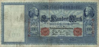 Német Birodalom/Császárság 1910. 100M piros pecsét és sorszám (5x) T:III
German Empire 1910. 100 Mar...