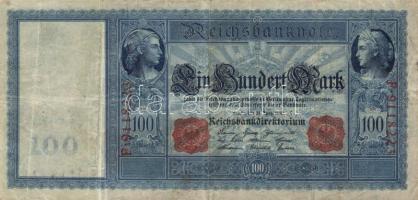 Német Birodalom/Császárság 1910. 100M piros pecsét és sorszám (5x) T:III
German Empire 1910. 100 Mar...