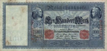 Német Birodalom/Császárság 1910. 100M piros pecsét és sorszám (5x) T:III
German Empire 1910. 100 Mar...