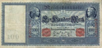 Német Birodalom/Császárság 1910. 100M piros pecsét és sorszám (5x) T:III
German Empire 1910. 100 Mar...