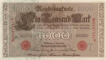 Német Birodalom/Császárság 1910. 1000M hétjegyű sorszám, piros pecsét (5x) T:I-/II
German Empire 191...