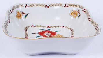 Hollóházi virágos tál, kézzel festett, jelzett, hibátlan, 23×23 cm, m:7 cm