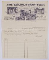 cca 1910. Számla, Szalacs. "Nóé Szőlőojtvány-telep". Fejléces, kitöltetlen. 28x22,5 cm.
