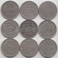 Ausztria 1893/1894/1895. 10h (9x) T:2-,3
Austria 1893/1894/1895. 10 Heller (9x) C:VF,F