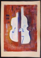 Váradi jelzéssel: Ketté vágott hegedű. Tempera, papír, 44×34 cm