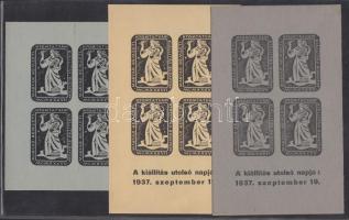 1937 Magyar Nemzeti Nyomtatvány Kiállítás 3 klf levélzáró emlék kisív