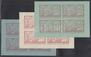 1935 Nemzetközi Grafikai Kiállítás 3 klf levélzáró emlék kisív