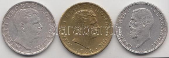 Románia 1910. 1L Ag "I. Károly" + 1942. 200L Ag + 1946. 2000L Br k. T:2,2-
Romania 1910. 1...