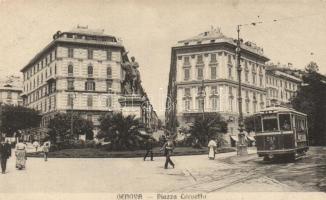 Genova, Piazza Corvetta / square, statue, tram