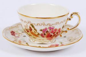 Zsolnay pillangó mintás mokkás csésze és csészealj, kézzel festett, jelzett, hibátlan/ Zsolnay hand painted coffee cup and saucer in flawless condition.