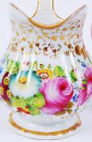 Kézzel festett kiöntő hibátlan jelzés nélküli 17 cm , matricás füles tál hibátlan jelzés nélküli 12x...