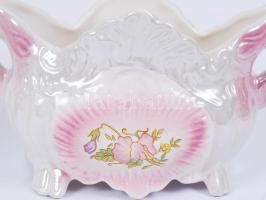 Kézzel festett kiöntő hibátlan jelzés nélküli 17 cm , matricás füles tál hibátlan jelzés nélküli 12x...